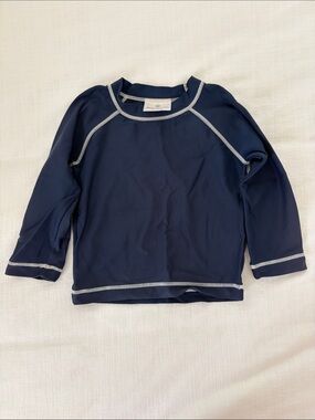 Hanna Andersson Navy Long-Sleeve Kids Rashguard with Contrast Stitching 80cm / 2